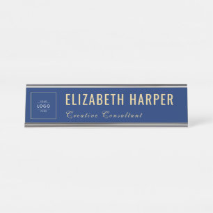 Placa De Mesa Logotipo Personalizado de Negócios Azul-Marinho e