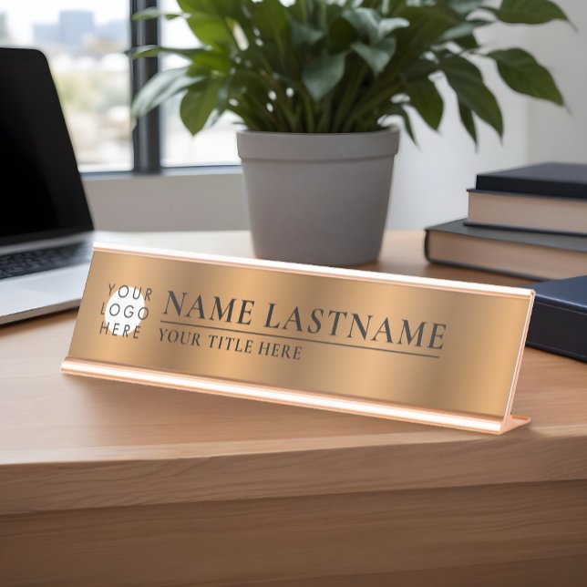 Placa De Mesa Logotipo personalizado Faux Copper Classy Elegante (Criador carregado)