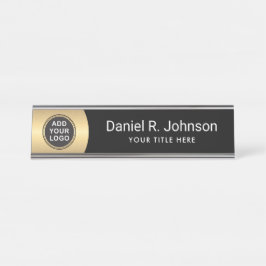 Placa De Mesa Logotipo personalizado gradiente de ouro preto mod