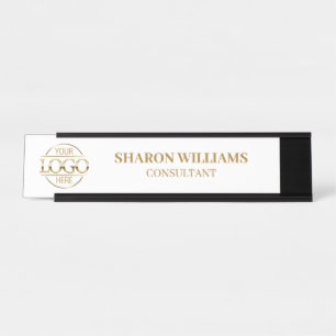 Placa De Mesa Logotipo personalizado   Minimalista Dourado branc