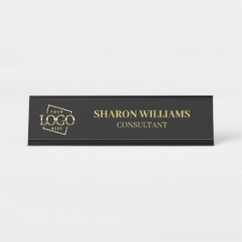 Placa De Mesa Logotipo personalizado | Minimalista Dourado negro