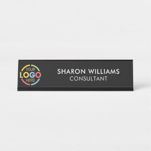 Placa De Mesa Logotipo personalizado moderno   Minimalista preto