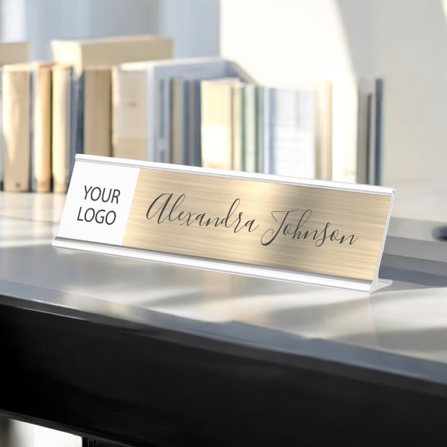 Placa De Mesa Logotipo Personalizado Profissional Dourado (Criador carregado)