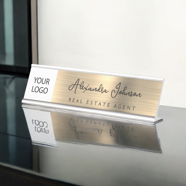 Placa De Mesa Logotipo Personalizado Profissional Dourado (Criador carregado)