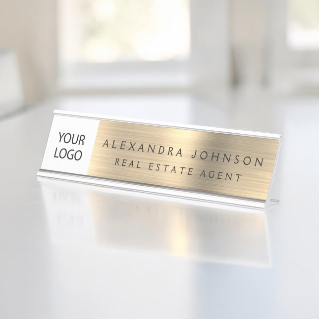 Placa De Mesa Logotipo Personalizado Profissional Dourado (Criador carregado)