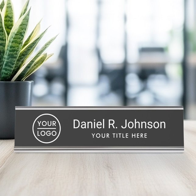 Placa De Mesa Logotipo simples personalizado preto (Custom logo simple black desk name plate)