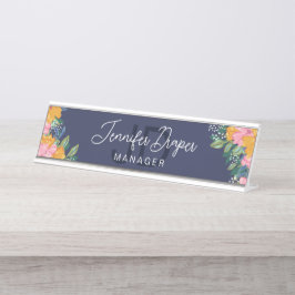 Placa De Mesa Lush Pink Yellow Flowers Name & Initials