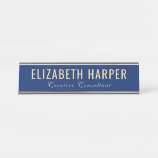 Placa De Mesa Luxo Azul Marinho e Dourado Executivo Profissional