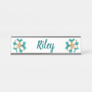 Placa De Mesa Luxurioso Teal Ivory Floral Name