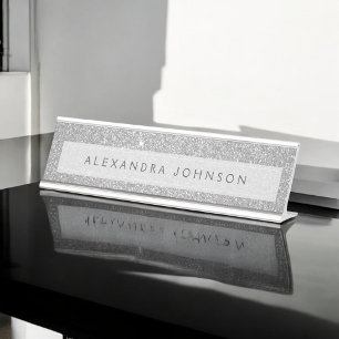 Placa De Mesa Luxury Silver Glitter Sparkle Girly Modern