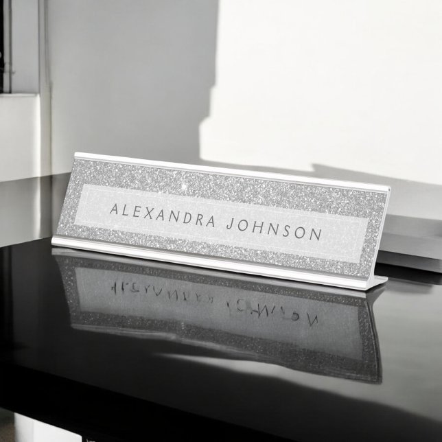 Placa De Mesa Luxury Silver Glitter Sparkle Girly Modern (Criador carregado)