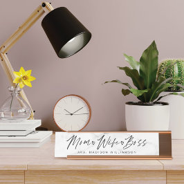 Placa De Mesa Mãe, Esposa, Chefe Trendy Brush Script & White Mar