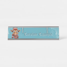 Placa De Mesa Magia de inverno com uma girafa de desenho animado