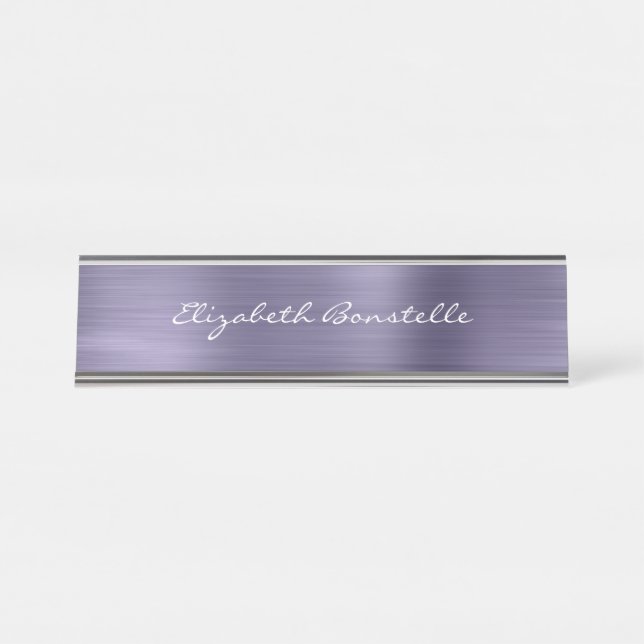 Placa De Mesa Manuscrito com metal escovado por Lavanda elegante (Frente)