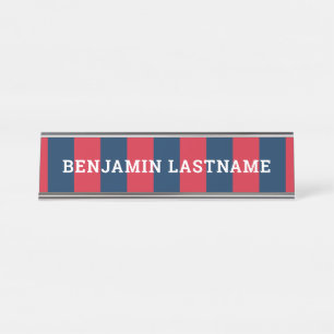 Placa De Mesa Marinho Azul e Vermelho de Rúguebi com Nome Perso