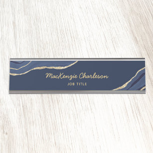 Placa De Mesa Marinho Blue Marble Agate Dourado Glitter Professi