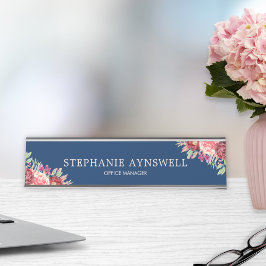 Placa De Mesa Marinho Floral Blush Blush Azul Personalizado