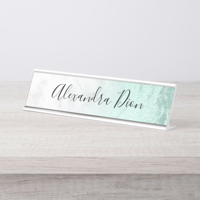 Placa De Mesa Mármore branco brilhante da menta verde (Frente)