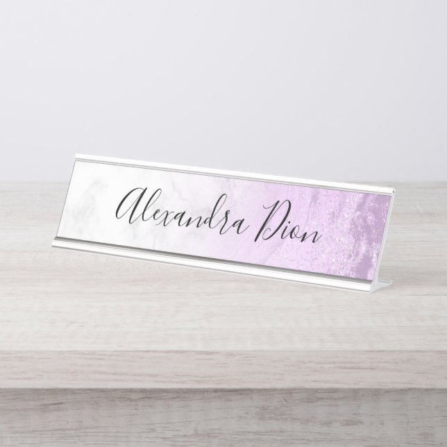 Placa De Mesa Mármore branco de relva roxa elegante (Frente)