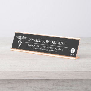 Placa De Mesa Medicina Veterinária Preto Personalizado