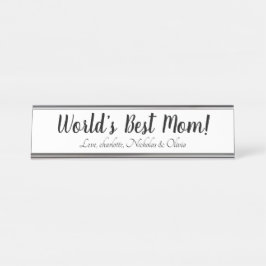 Placa De Mesa Melhor mãe na moda de script personalizado preto b