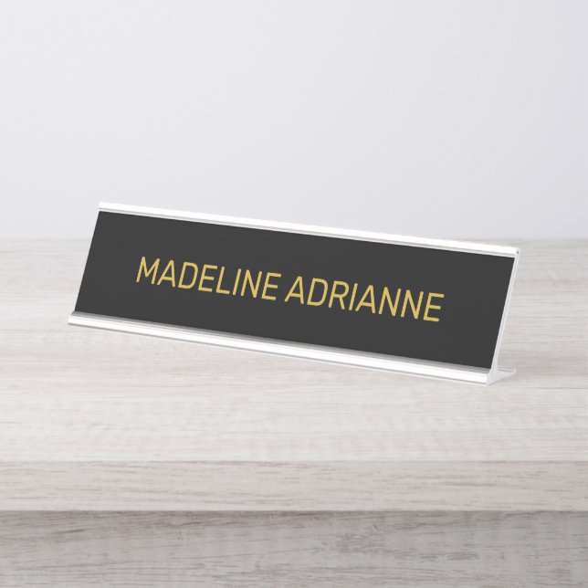 Placa De Mesa Mesa Moderna Preta e Dourada Personalizada (Frente)