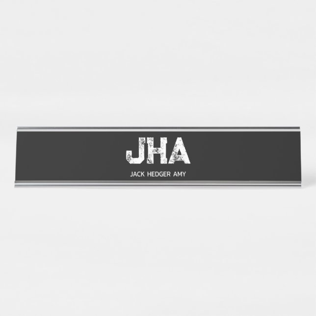 PLACA DE MESA MINIMALIST WHITE THREE LETTER MONOGRAM NAME BLACK  (Frente)
