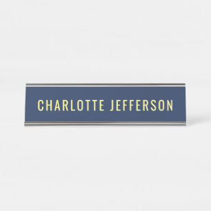 Placa De Mesa Minimalista Clássico Nome Azul Profissional