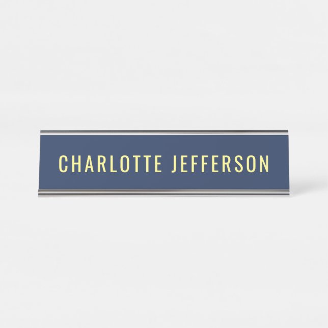 Placa De Mesa Minimalista Clássico Nome Azul Profissional (Frente)
