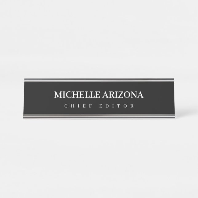 Placa De Mesa Minimalista Moderno Profissional Preto (Frente)