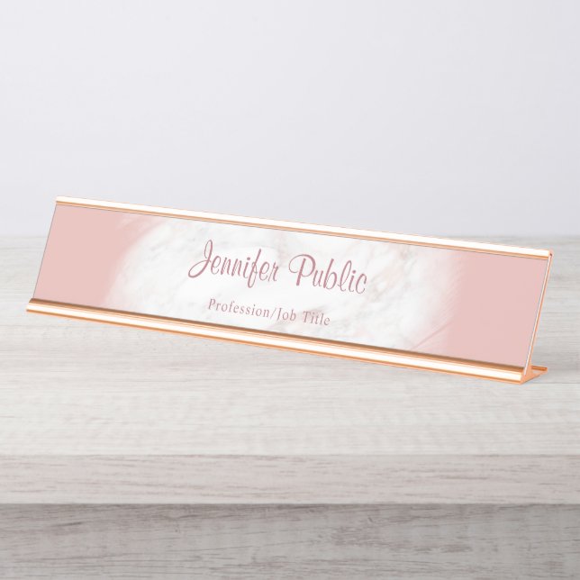 Placa De Mesa Modelo Branco Dourado Elegante Rosa moderno (Frente)