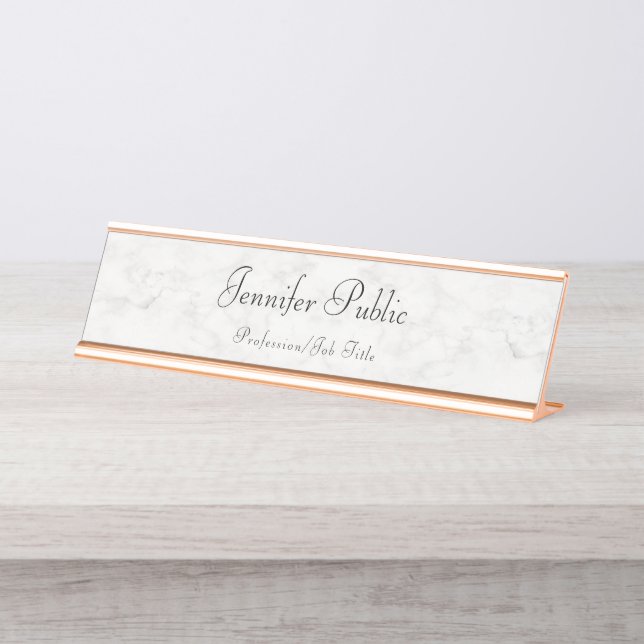Placa De Mesa Modelo de mármore branco Dourado rosa (Frente)