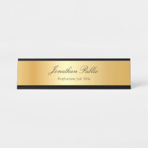 Placa De Mesa Modelo de Nome de Texto Manuscrito Dourado Elegant