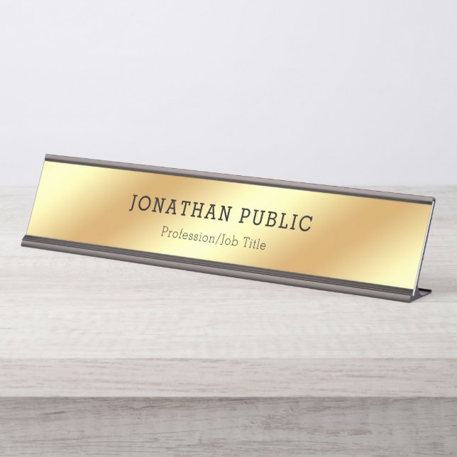 Placa De Mesa Modelo Dourado brilhante Elegante moderno (Frente)