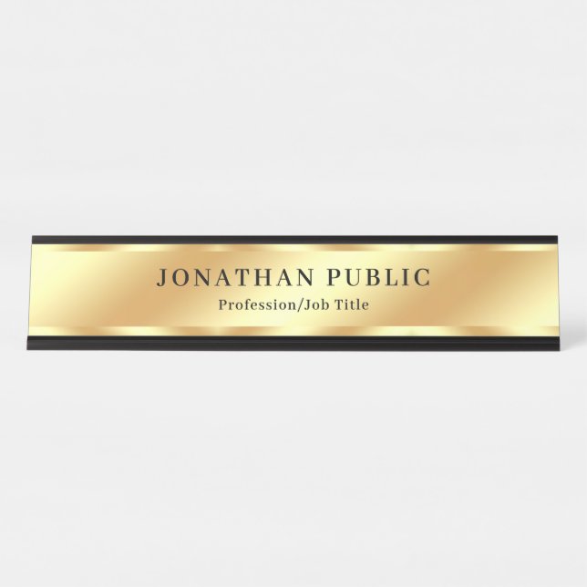 Placa De Mesa Modelo Elegante Preto e Dourado Personalizado (Frente)