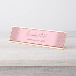 Placa De Mesa Modelo Moderno com brilho Dourado Rosa