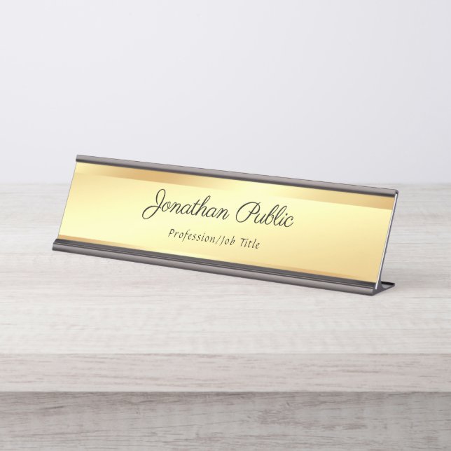 Placa De Mesa Modelo moderno Dourado elegante do texto da (Frente)