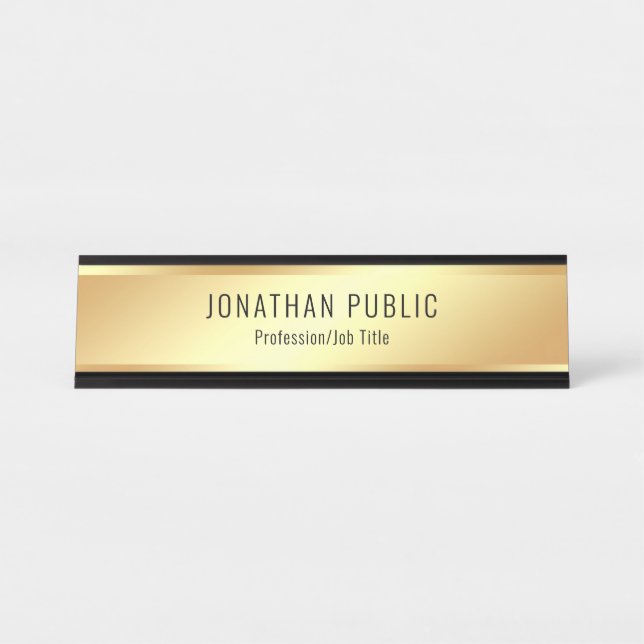 Placa De Mesa Modelo Personalizado Dourado e Elegante moderno (Frente)