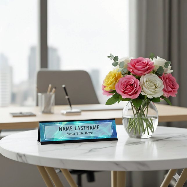 Placa De Mesa Modern Blue Abstract Liquid Marble I Custom Title (Criador carregado)