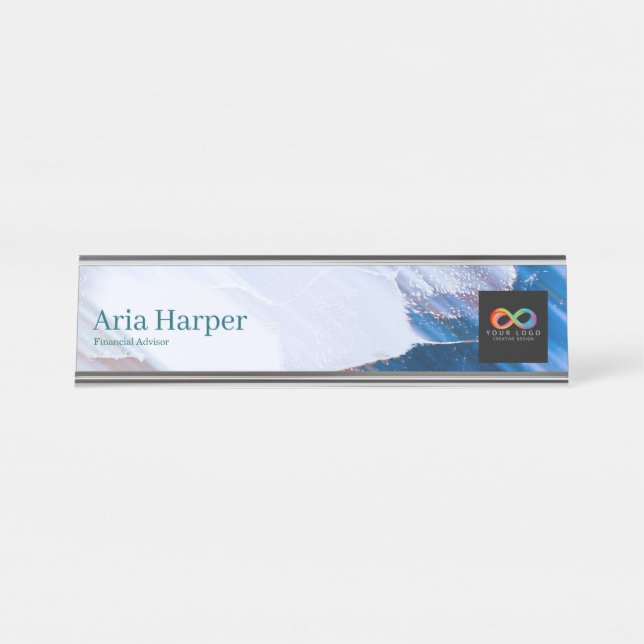 Placa De Mesa Modern Blue Ocean Ripple Custom Financial Advisor  (Frente)