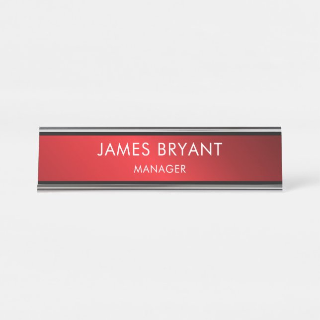 Placa De Mesa Modern Glassy Red & Black- Add Logo, Name, Title (Frente)