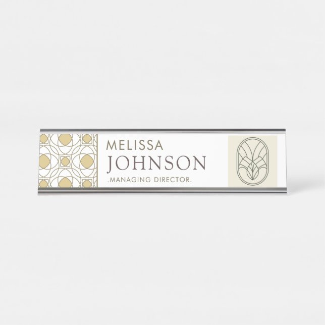 Placa De Mesa Modern Gold Geometric Desk Name Plate (Frente)
