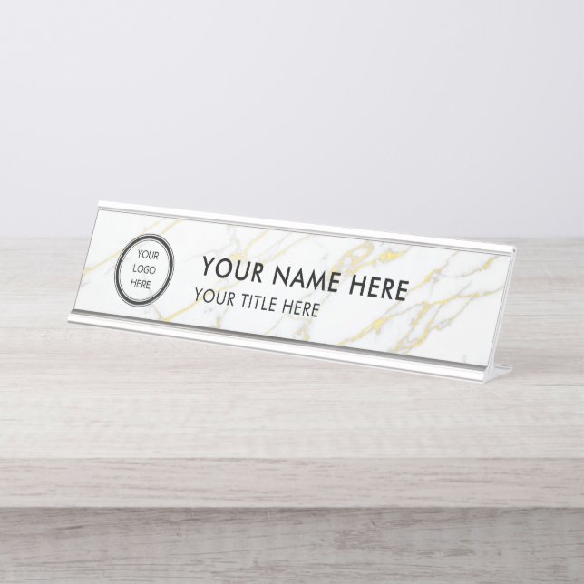 Placa De Mesa Modern Logo Professional Business Name Plate (Frente)