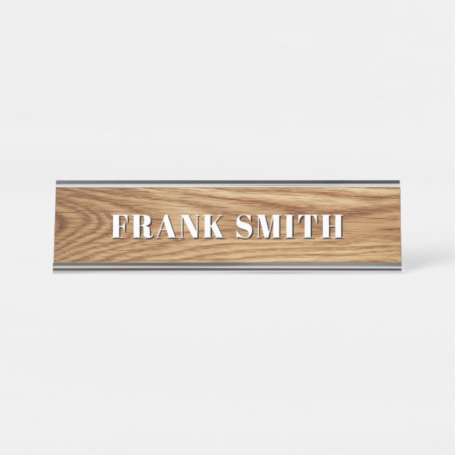 Placa De Mesa Modern Name Oak Wood Photo (Frente)