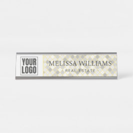 Placa De Mesa Modern Yellow & Gray Geometric Desk Name Plate
