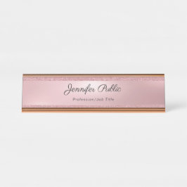 Placa De Mesa Moderno elegante do texto Dourado cor-de-rosa da