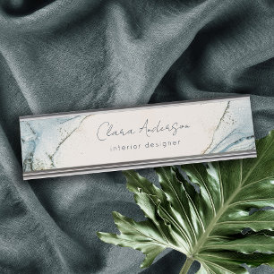 Placa De Mesa Molho de Abstrato com Cor de Água Azul Dourada Bea