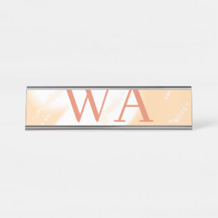 Placa De Mesa Monograma branco laranja pastel rosa retro negrito
