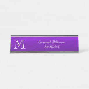 Placa De Mesa Monograma de Estudantes de Metal Faux Roxo Elegant