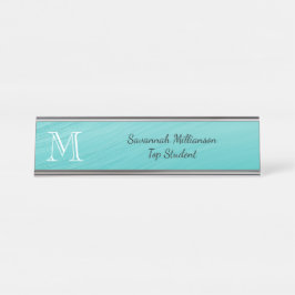Placa De Mesa Monograma de Estudantes de Metal Faux Teal Elegant